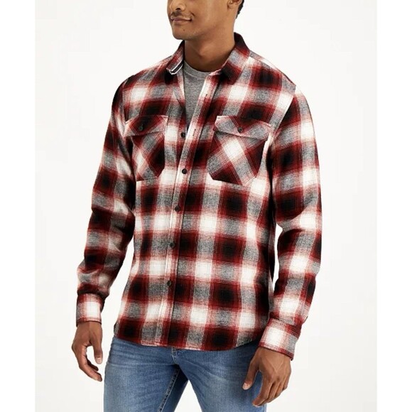 Sun + Stone Men’s  Flannel Button Down Tattersall Shirt Plaid Red Black- XXL - Picture 1 of 14